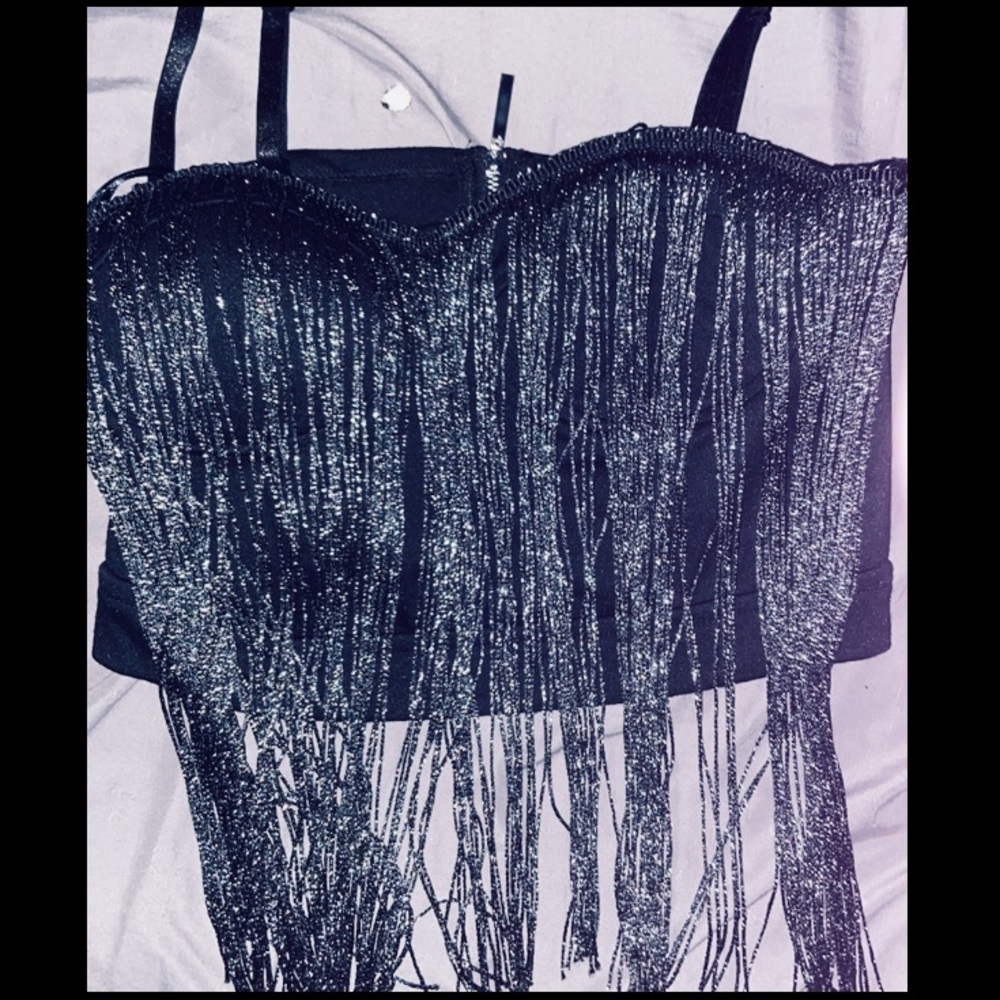 Medium, Black Crop Top, With Glitter